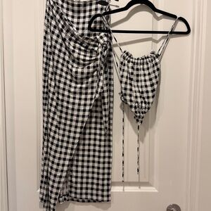 Zara Black and White Gingham Skirt Set